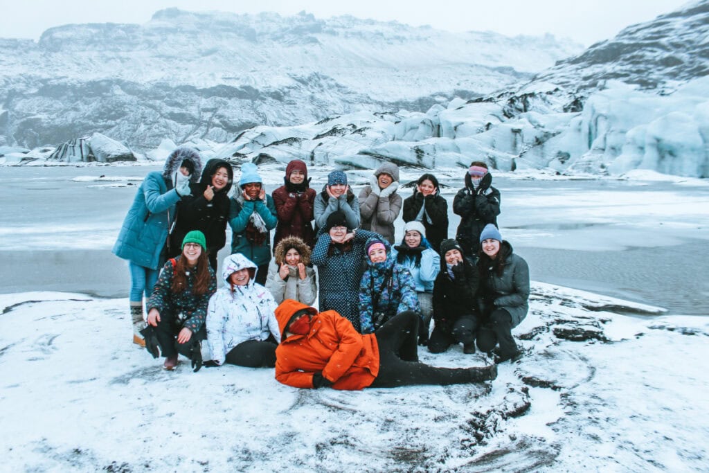 group of girls from an online travel community in Iceland