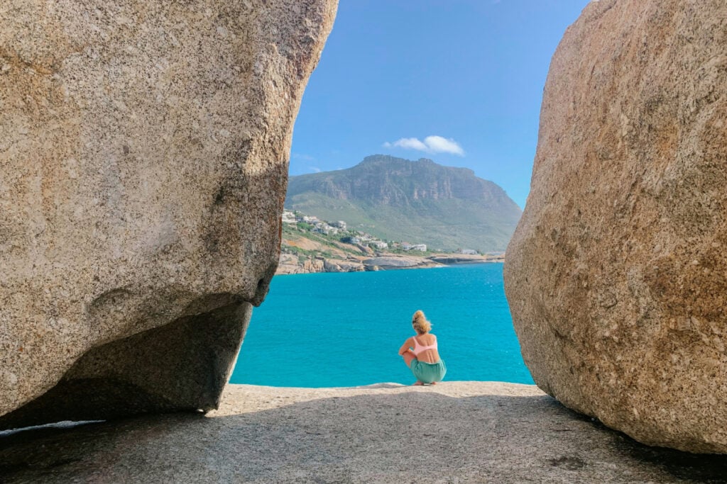 girl at llandudno beach in cape town south africa