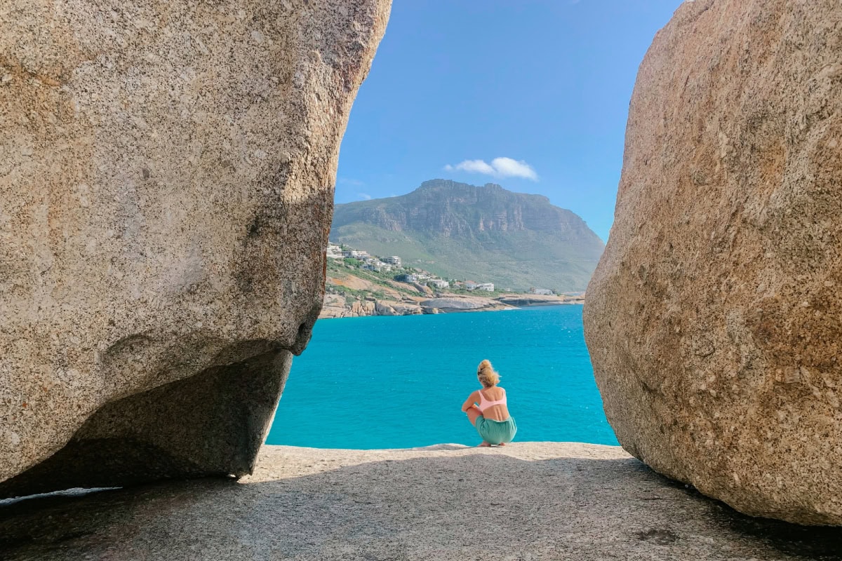 girl at llandudno beach in cape town south africa